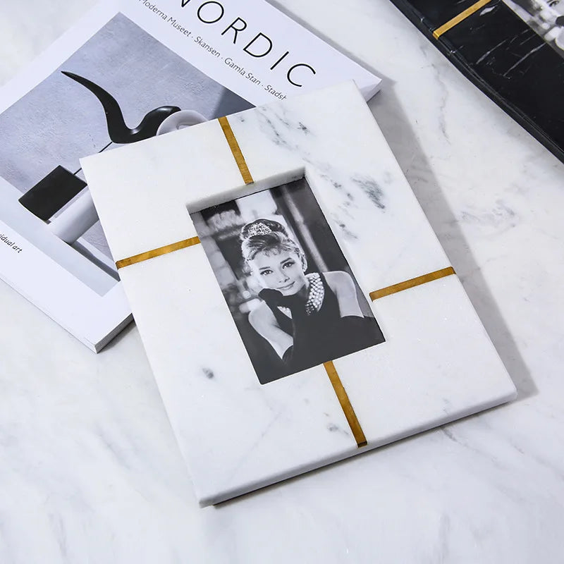 European Style Modern Wall Metal Picture Frame Marble Photo Frame Set 23.5*18cm Decorative Picture Frames for Photos