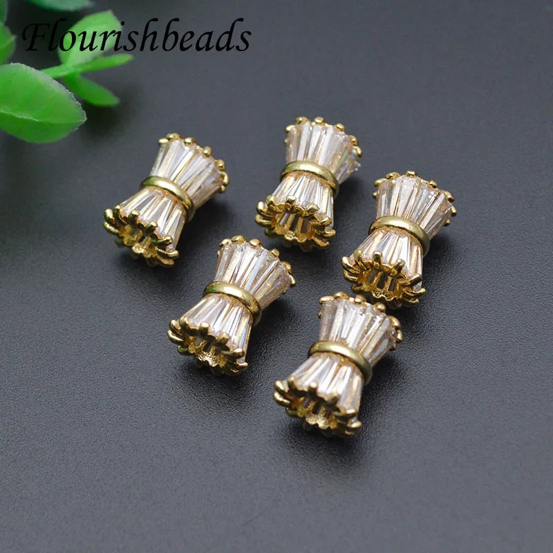 Gold Plating CZ Claw Setting Cylinder Metal Spacer Beads Pendant for Diy Jewelry Accessories
