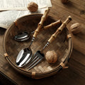 Solhui Dinnerware Set Spoon Fork Knife Stainless Steel Cutlery Set Flatware with Bamboo Handle