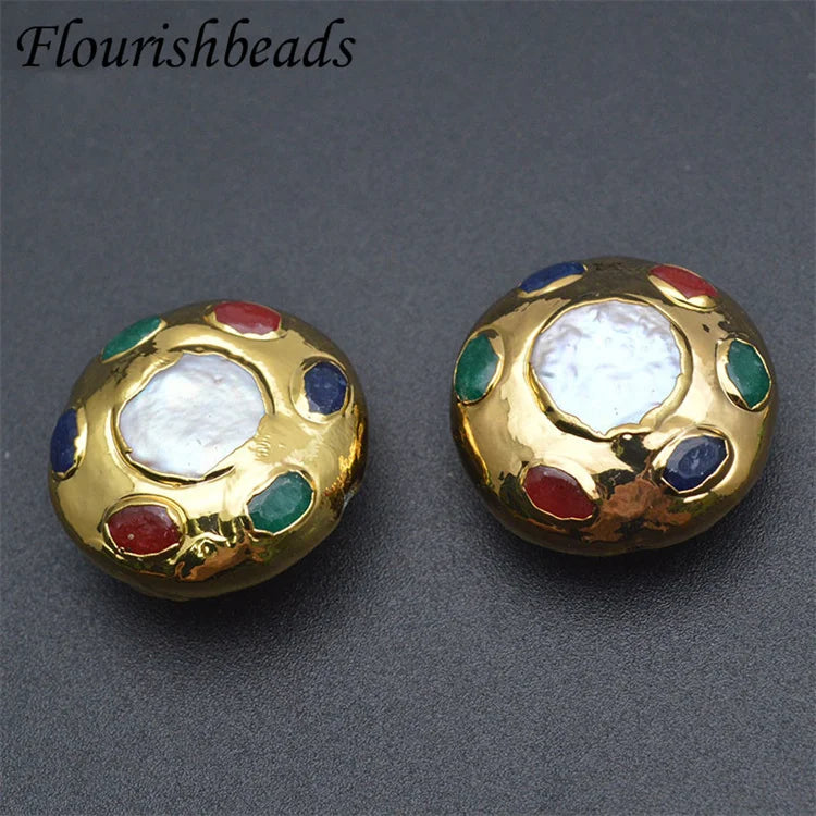 DIY Women Jewelry Bracelet Making Gold Plated Big Size Natural Freshwater Pearl Various Stone Round Loose Beads