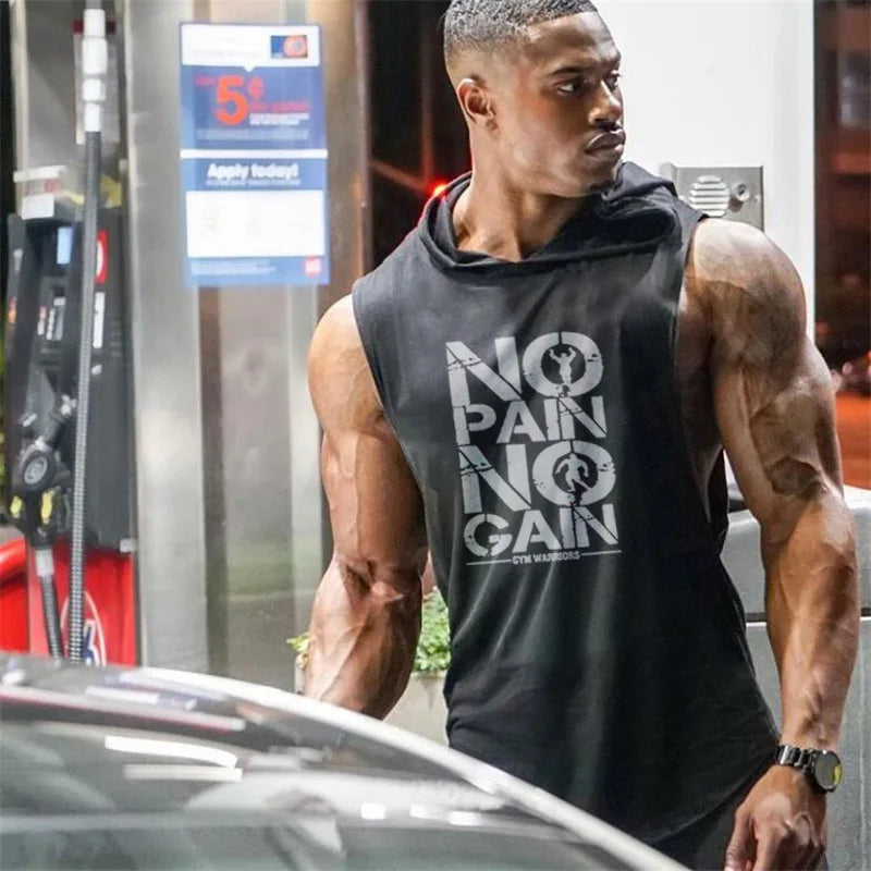 Men's Workout Hooded Tank Tops Bodybuilding Muscle Cut Off T Shirt Sleeveless Gym Hoodies