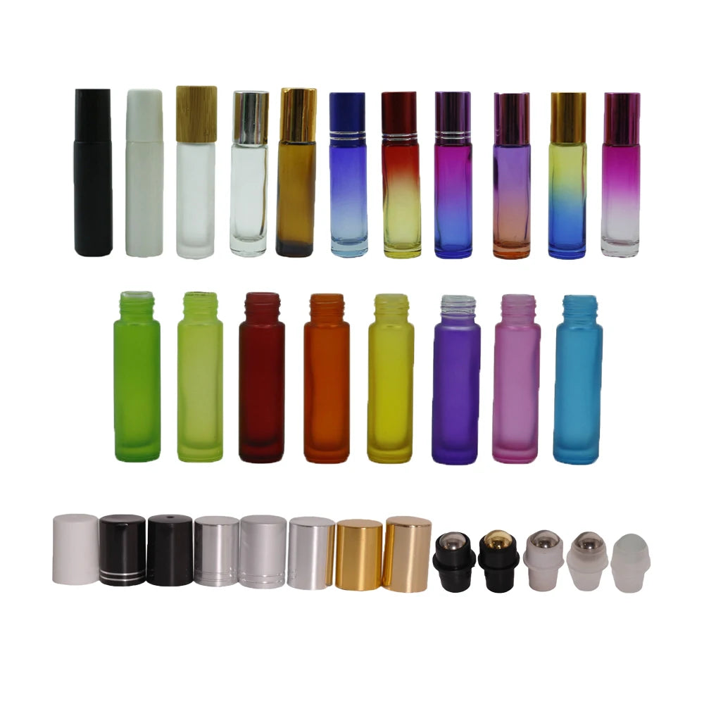 Empty 5ml 10ml 15ml Essential Oil Perfume Roller Roll on Glass Bottles with Roller and Black Plastic Cap for Essential Oils