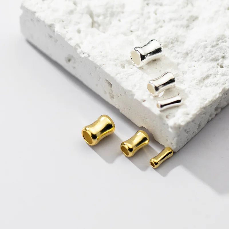 DIY 18K Gold Plated Loose Charm Bead 925 Sterling Silver Bamboo Tube Spacer Beads Findings for Jewelry Making