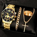 Fenyi Wholesale Hot Sale Casual Trendy Fashion Decoration Three-eye Calendar Alloy Disc Necklace Ring Watch Bracelet Set for Men MegaBDM