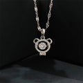 Cute Bear Pendant 925 Sterling Silver Women Zircons Diamond Necklace
