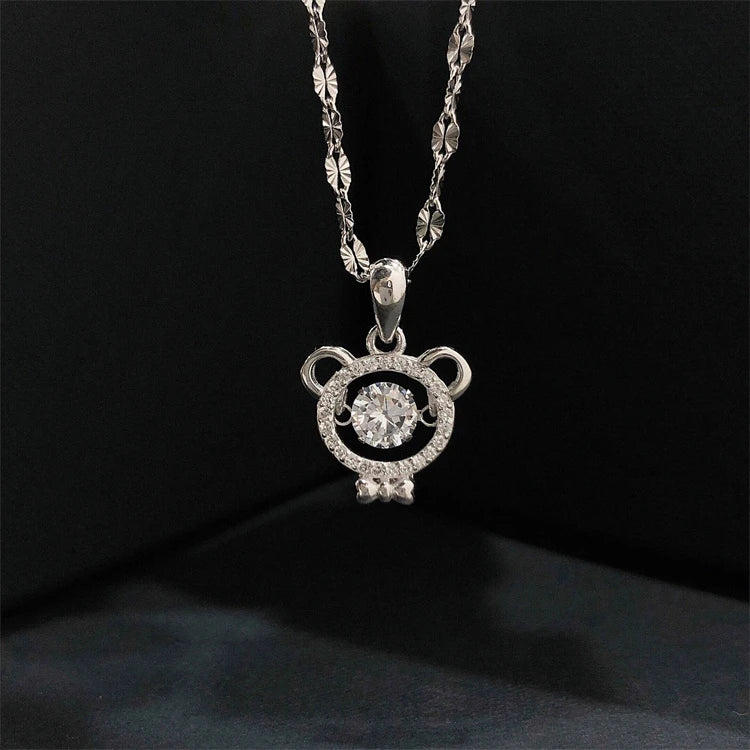 Cute Bear Pendant 925 Sterling Silver Women Zircons Diamond Necklace
