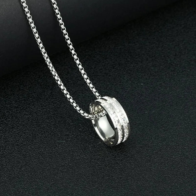 Wholesale Metal Ring Necklace Fashion Men Women Necklace Alloy Steel Stone Jewelry Necklace