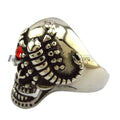 Demon Jewelry Single Red Ruby Eyed Scorpion Ledge Skull Ring Stainless Steel Cluster Ring with Gold Plating