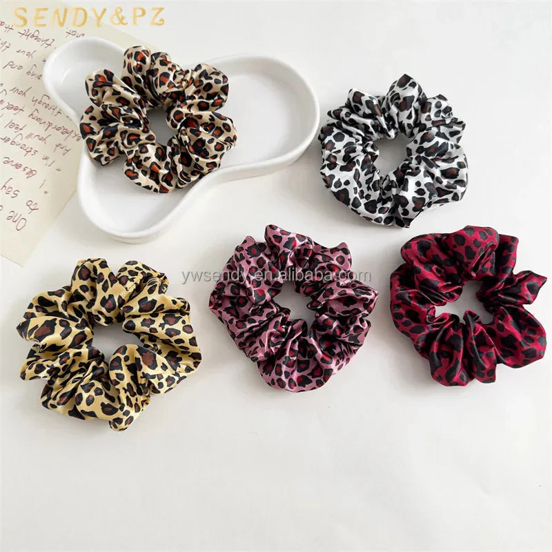 Vintage Large Hair Ties New Style Leopard Hairband Printed in Fine Satin Fabric Women's Accessory Wholesale