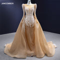 Jancember Rsm231005 Champagne Long Sleeve Beaded Mermaid Evening Dresses With Detachable Train