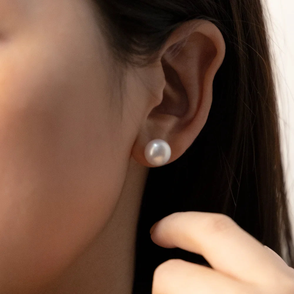 Fashion Jewelry 7-8mm Natural Freshwater AAAA Button Pearl 925 Silver Earrings Stud for Women