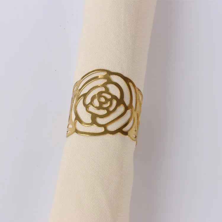 Metal Peony Gold Napkin Ring Wedding Decorative Metal Table Gold Hollow Rose Napkin Ring Holder