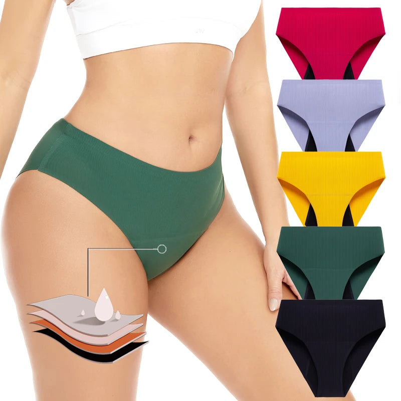Seamless 4layer Menstrual Period Panties High Waist Solid Absorbent Women Incontinence Underwear Culotte Menstruelle