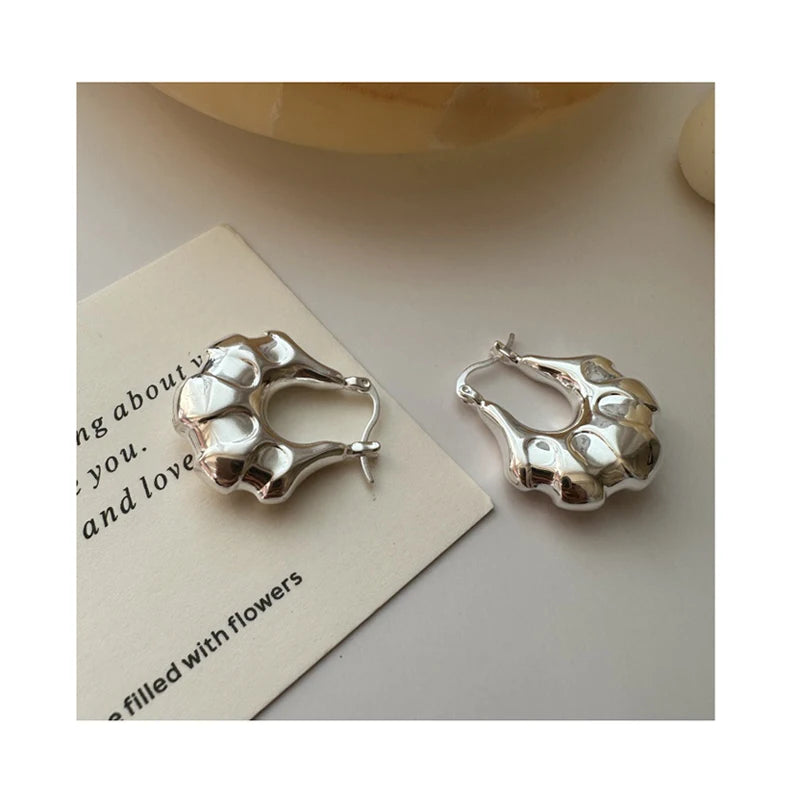 New Design Big Chunky 925 Sterling Silver Empty Inside Women Ear Hoop Earrings Gifts