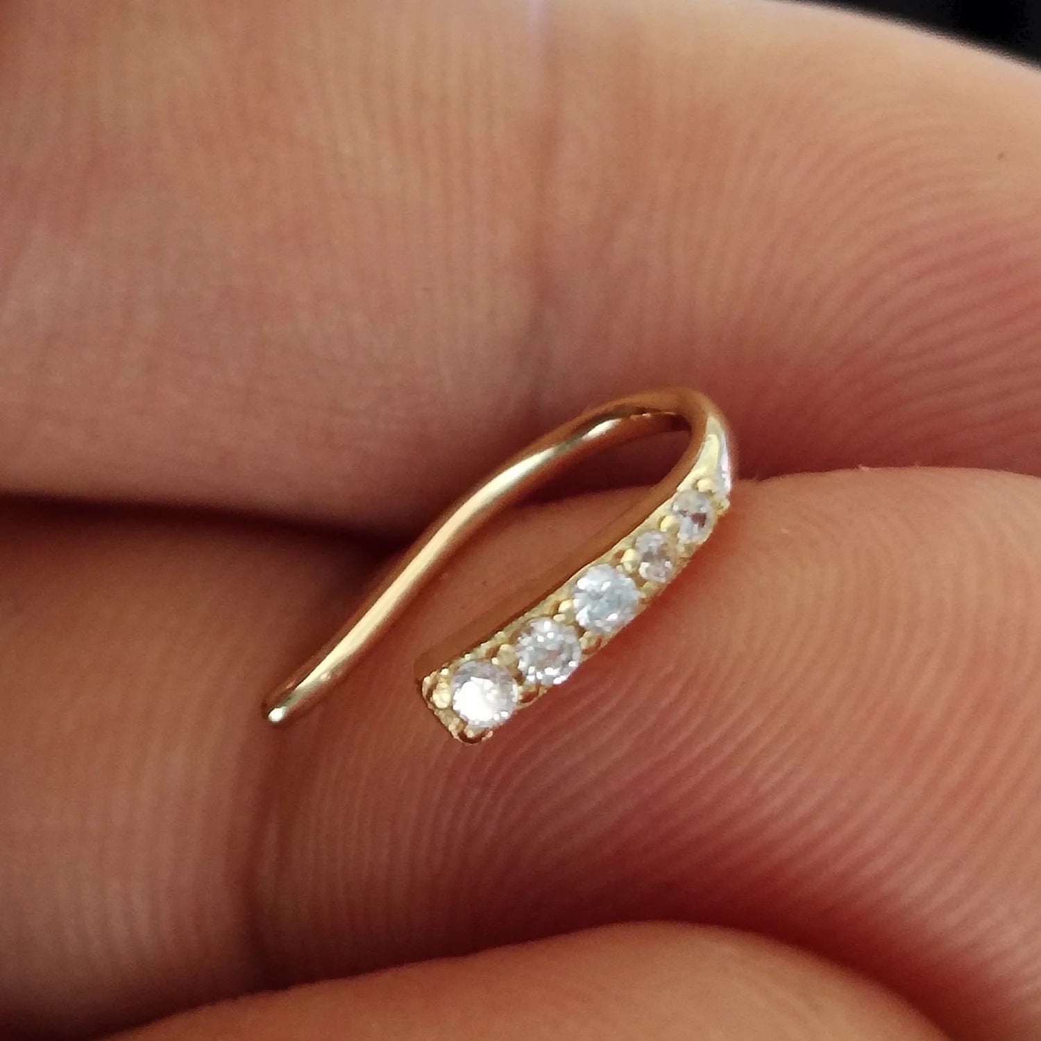 LORUNVE 925 Sterling Silver Gold Vermeil Fashion Pave CZ Diamond Hook Earring