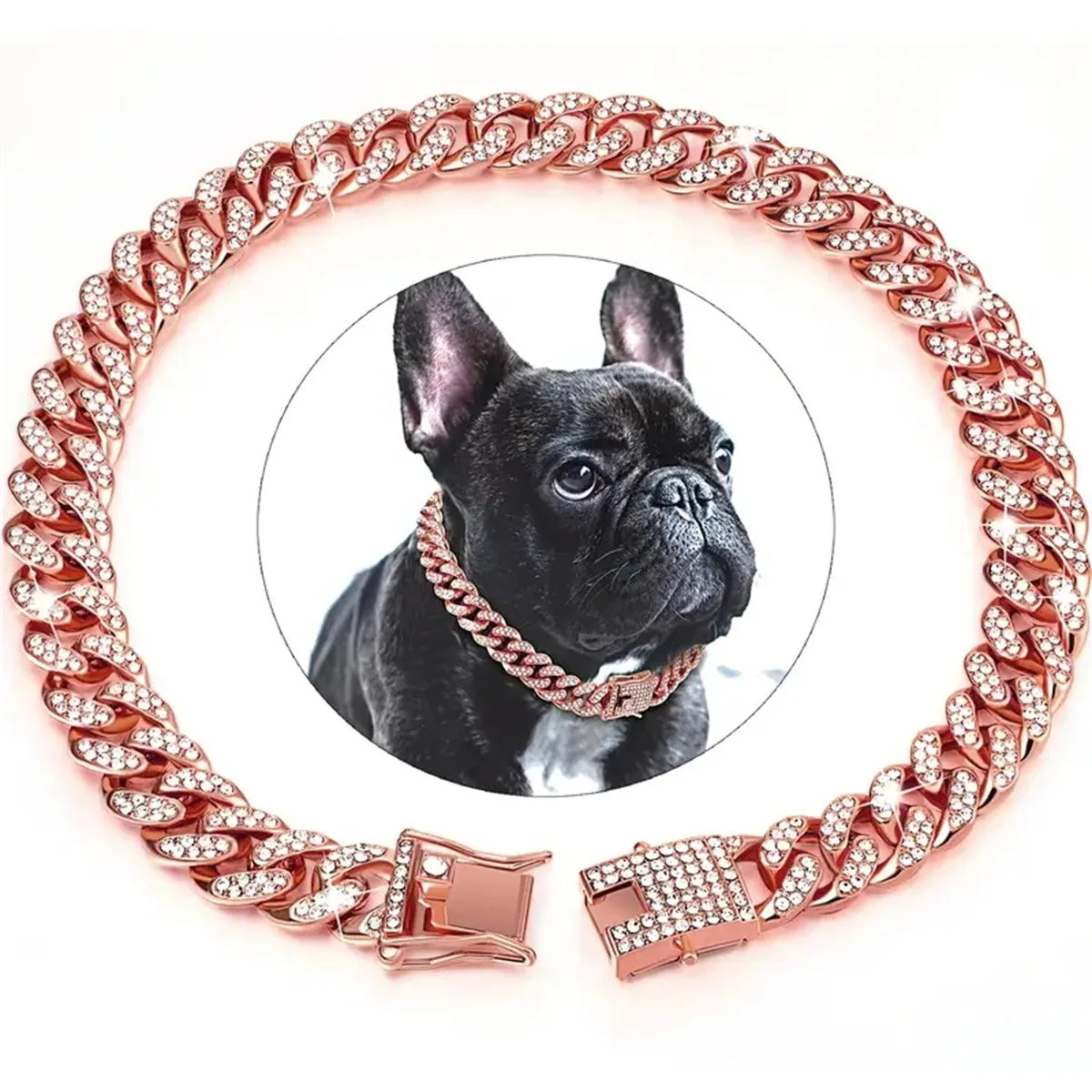 Luxury Bling Artificial Diamond Metal Chain Heavy Pitbull Bulldog Cuban Chain Collar Dog Collars Dog Cuban Link