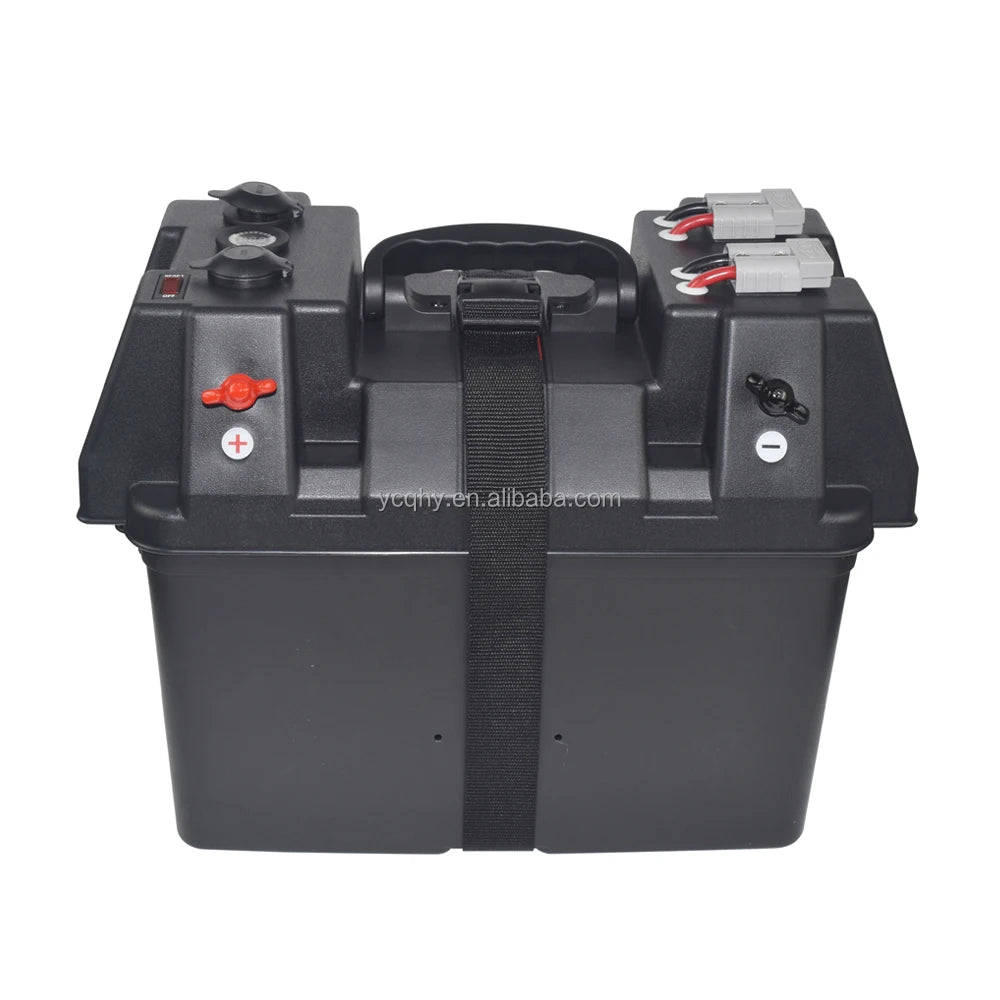 Portable Rv Trailer Caravan Camping Marine Car Solar Prismatic 12v 24v 100ah Dc Battery Box IP54 Rated USB Power Sockets Lifepo4