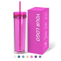Custom logo 16oz Acrylic Skinny Tumbler Double Wall Clear Bottles  Eco Friendly Plastic Tumblers  with Plastic Straw and Lid