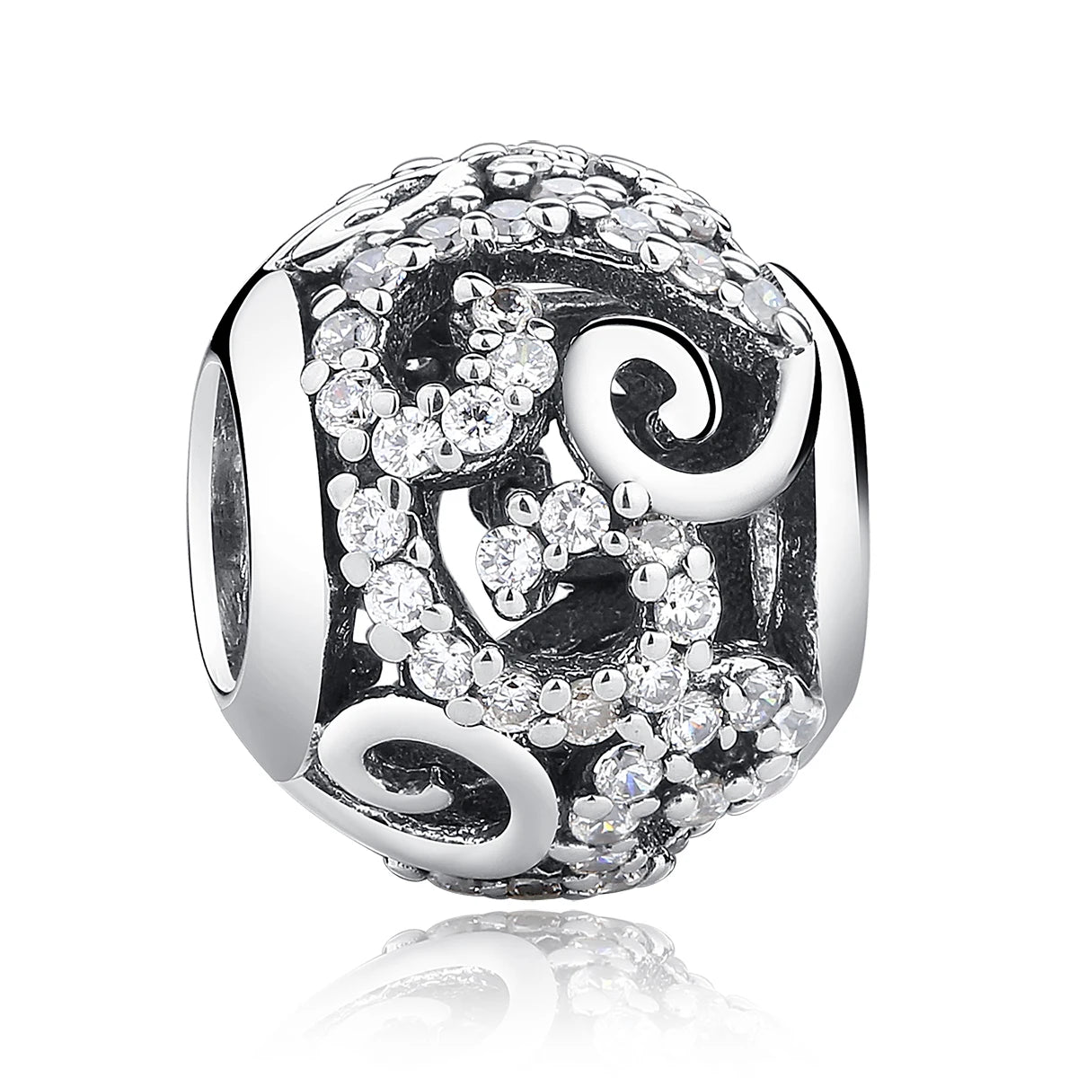 Factory Fashion 925 Sterling Silver Crystal Round Charms Fit Bracelets Necklace Woman Fashion Jewelry Mother Gift SCC021