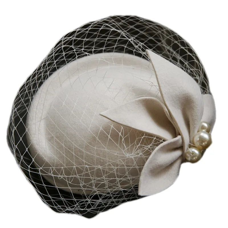 Fashion Elegant Women Ladies Wool Felt Pillbox Hat Women Church Derby Wedding Beret Fascinators With Floral & Mesh