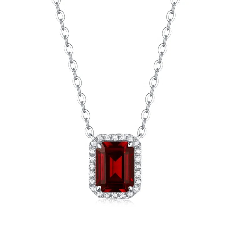 Lab-Created Ruby Emerald 925 Sterling Silver Necklace Diamond Red Ruby Pendant for Wedding Engagement Women's