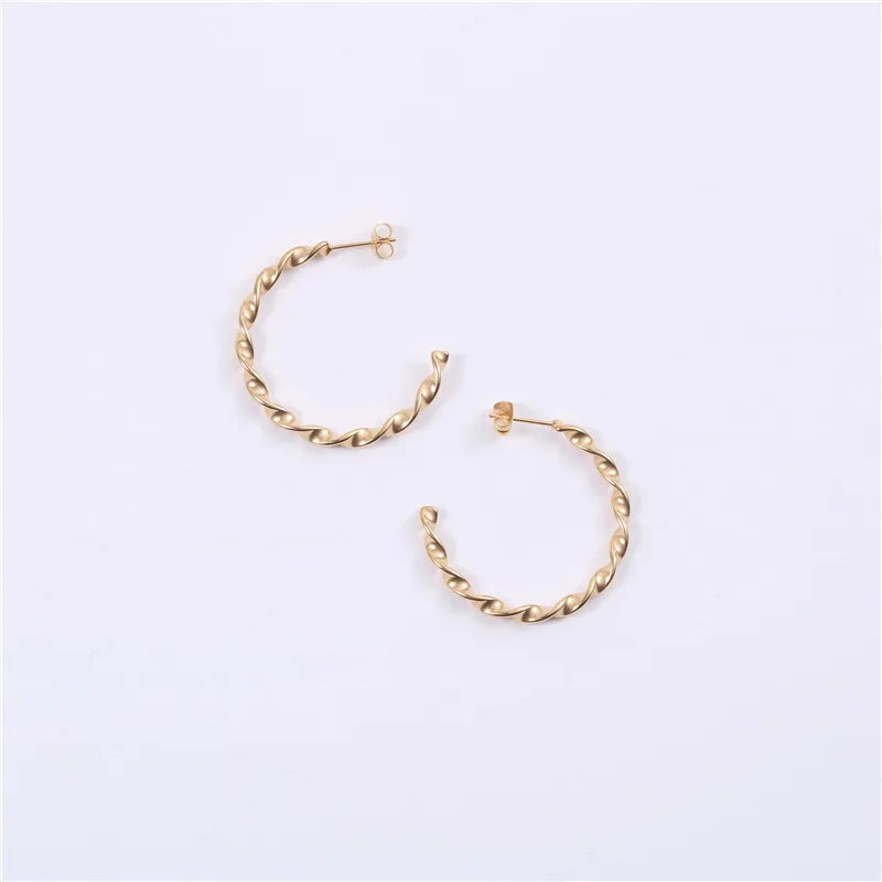 New Trendy Earring 18K Gold Plated Twisted Hoop Earrings for Women Stainless Steel Earrings Wholesale