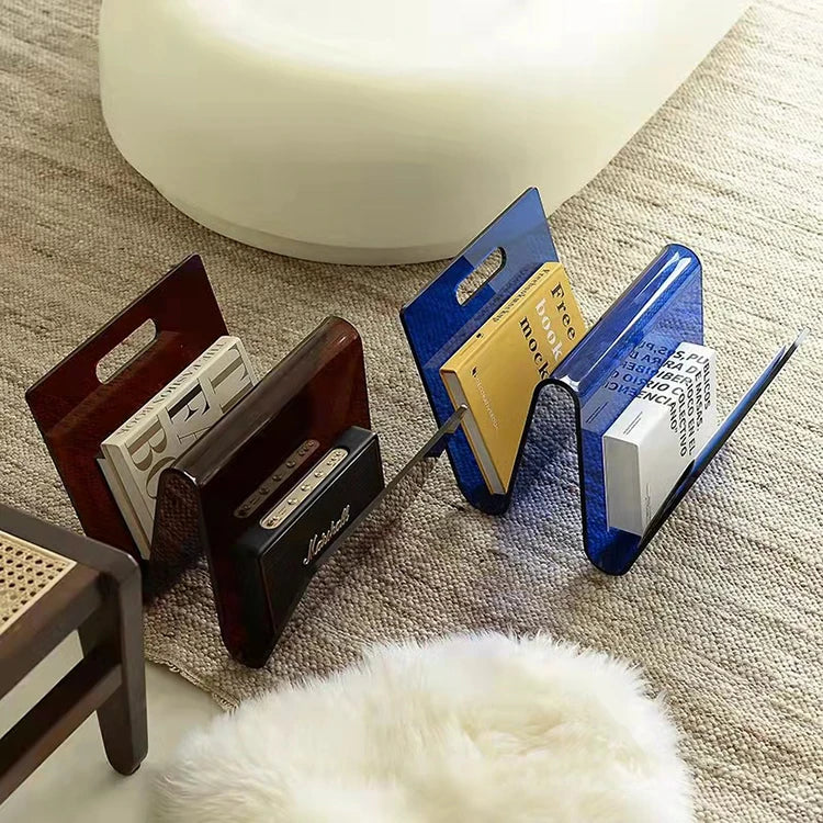 Modern Portable Acrylic Book Stand Creative Home Furniture with Plastic Decorative Desk Shelves for Living Room or Bedroom