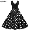 Woman Retro Dresses Audrey Hepburn 1950s 60s Rockabilly V-neck Polka Dot Bow Pinup Ball Grown Party Robe Vestidos