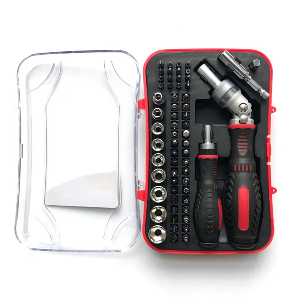 61pcs CR-V Precision Repairing Screwdriver Bit Set Flexible Ratcheting Screwdriver Rotatable Handle for Digital Hard Case