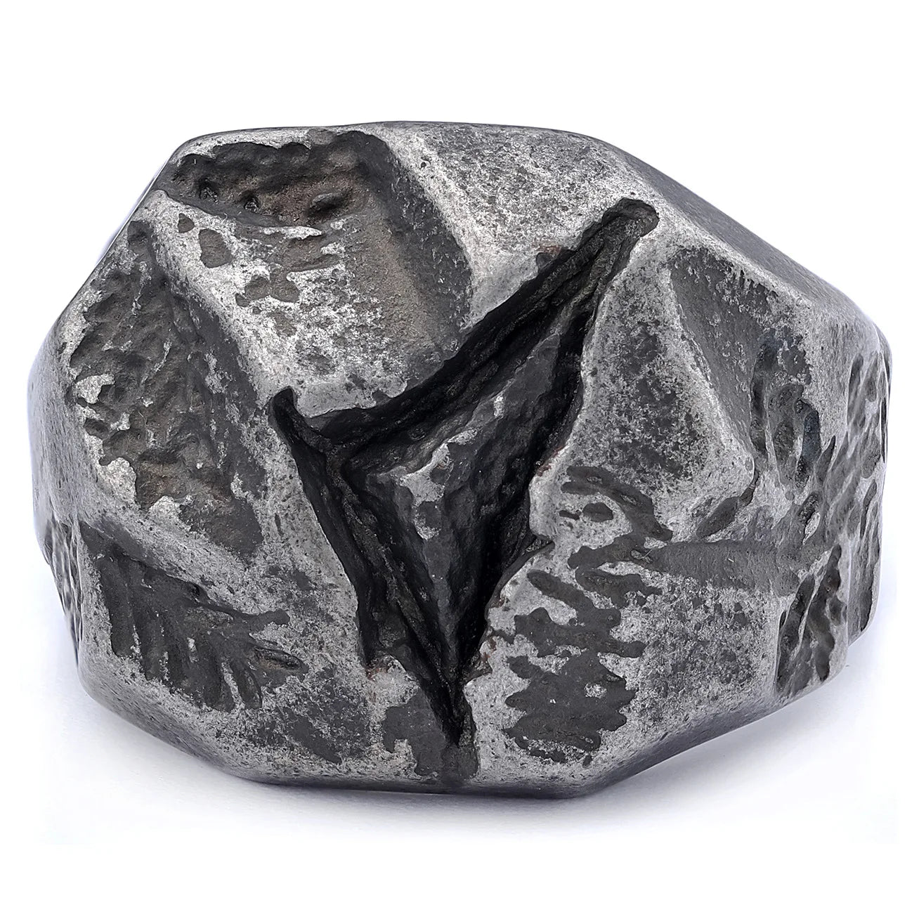 Retro Distressed Simple Stainless Steel Natural Cut Stone Shape Ring