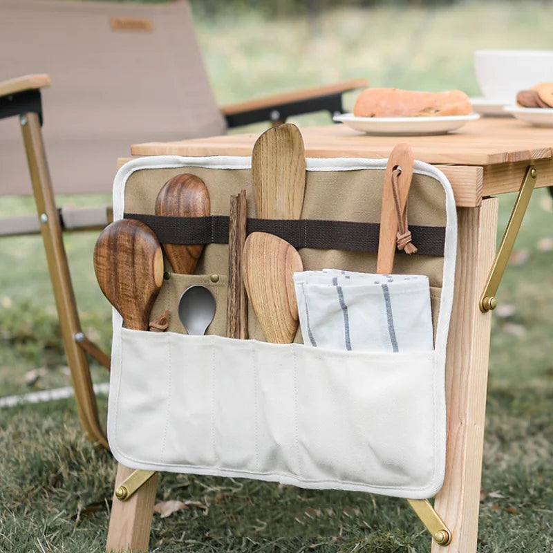 Travel Canvas Tableware Storage Kit Bag Hiking  Picnic Equipment for Outdoor Camping BBQ
