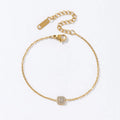 Fashion Women Thin Chain Charm 18K Gold Plated Stainless Steel Square Pendant Cubic Zirconia Bracelet