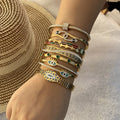 New Trendy Designer 18K Gold Plated Stainless Steel Bracelet Acier Inoxydable Zircon Snake Eye Charm Bracelet Women
