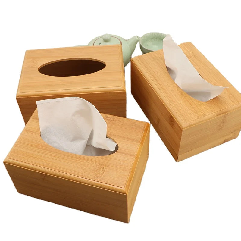 Modern Simple Design Eco-friendly Bamboo Wood Napkin Holder Square Tissue Box for Kitchen Restaurant Bar