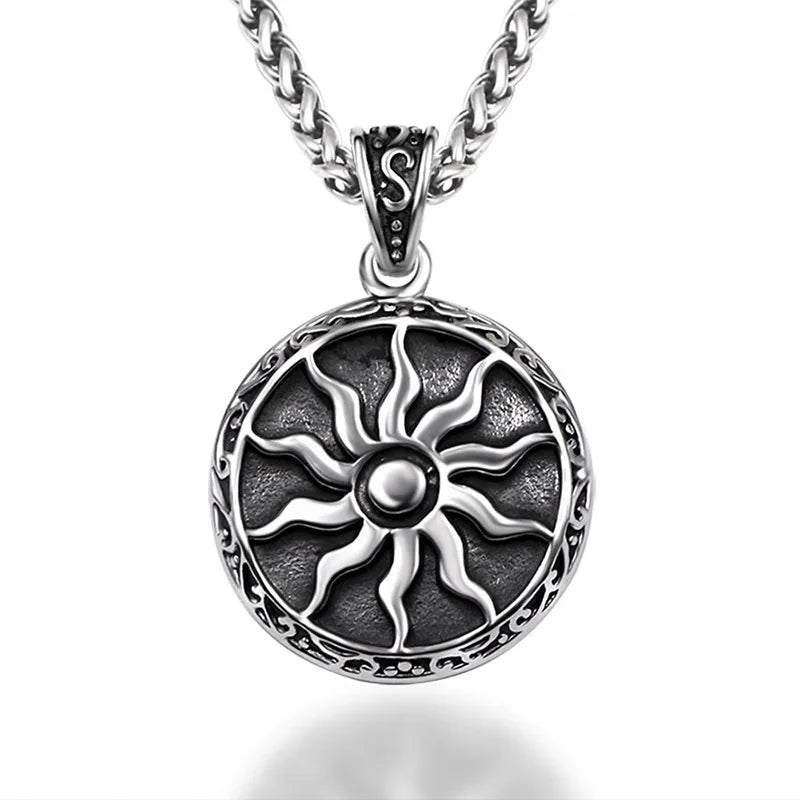 Unisex Personalized Jewelry Stainless Steel Amulet Sun Design Round Pendant Necklace