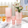 Creative Hand Blown Frosted Pink Glass Vase Cylinder Art Deco for Wedding Living Room Party Decor Soft Elegant Flower