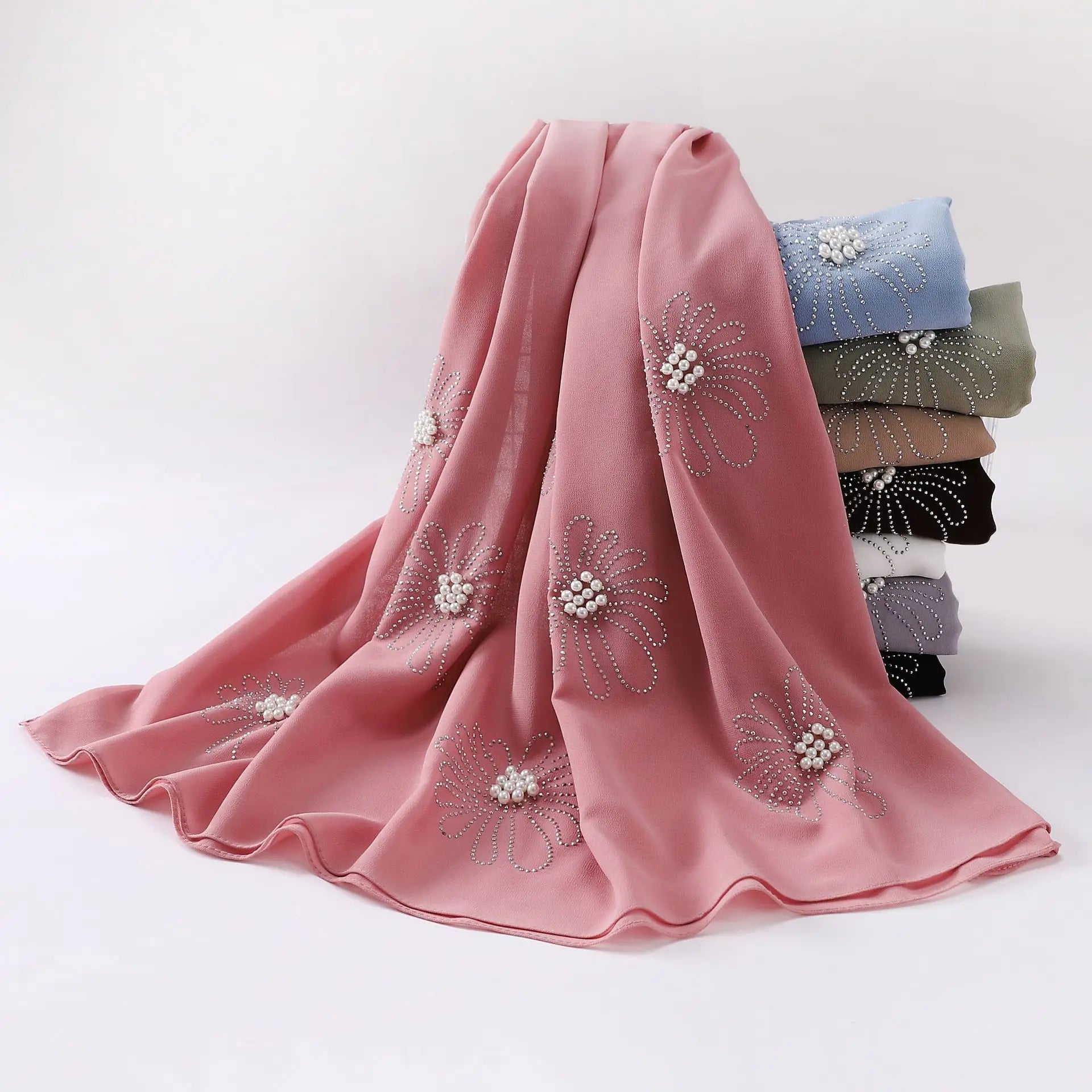 Good Quality Digital Printed Sheer Voile Fabric Dress Hot Stamping Women Toub Cheap Price  Muslim Hijab Scarf