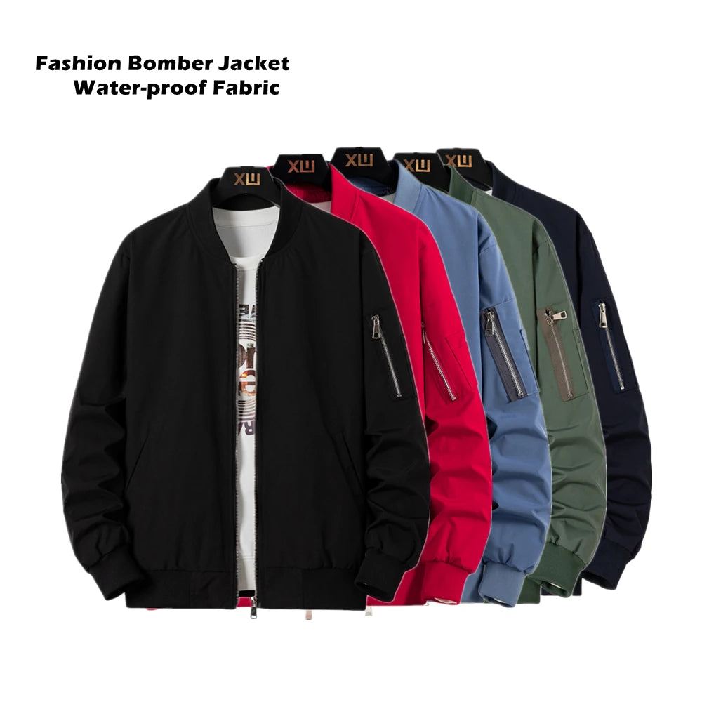 Men's Fashion 100% Polyester Waterproof Bomber Jacket Plus Size Winter Coat with Zipper Closure Breathable Knitted Design