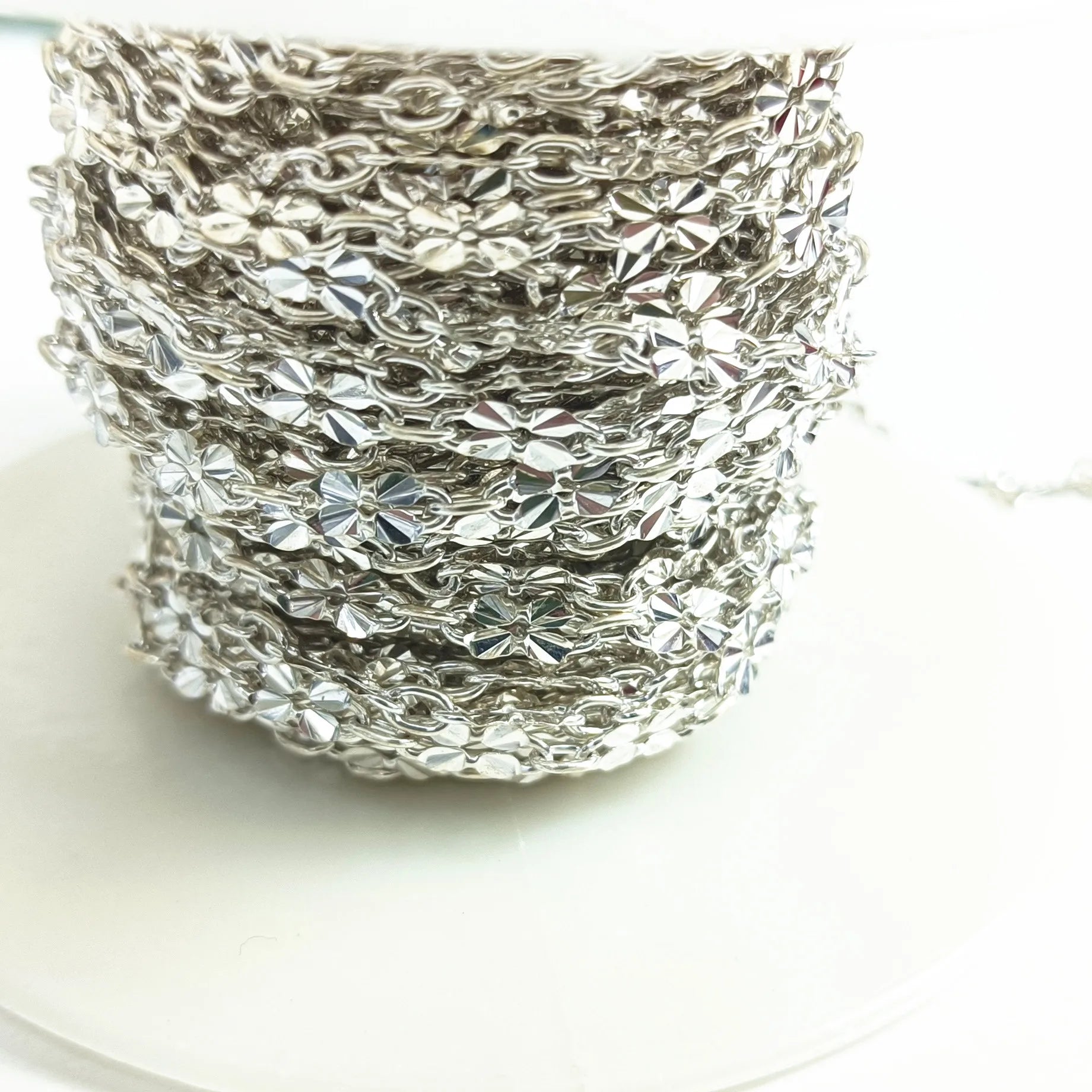 Wholesale 925 Sterling Silver Hollow Pattern Flower Chain for Bracelet & Necklace Making Jewelry Findings & Components