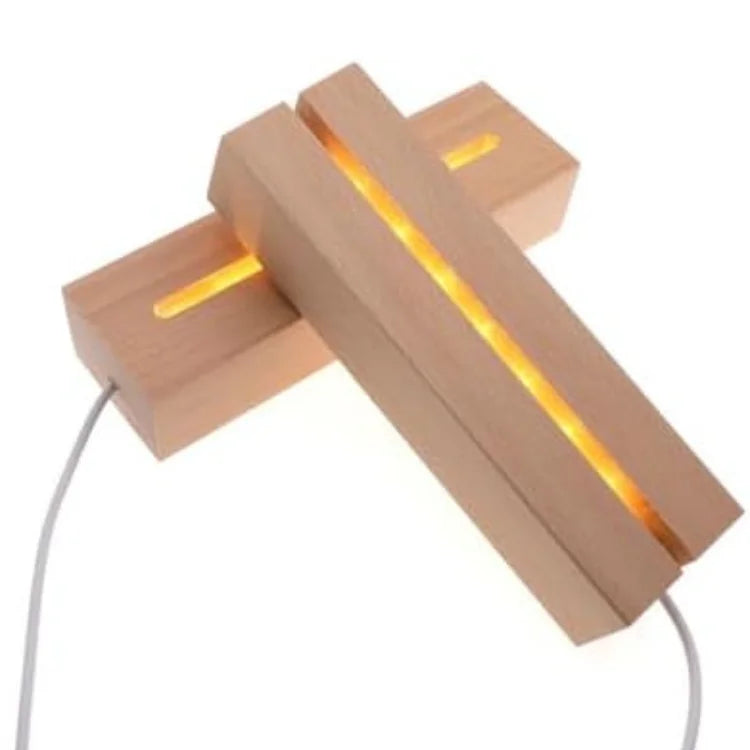 Creative USB Remote Touch LED Night Light Holder Beech Wood Base Rectangular Acrylic Long Strip for Bedroom Middle Wooden Bases