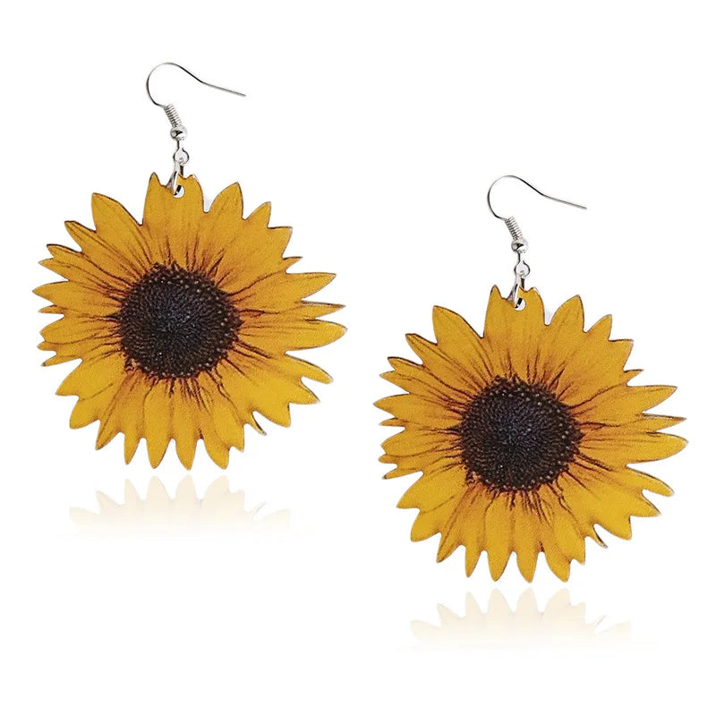 You Are My Sunshine Jewelry Wood Drop Dangle Earrings Fashion Handmade Daisy Sunflower Natural Birthday Gifts for Women Custom