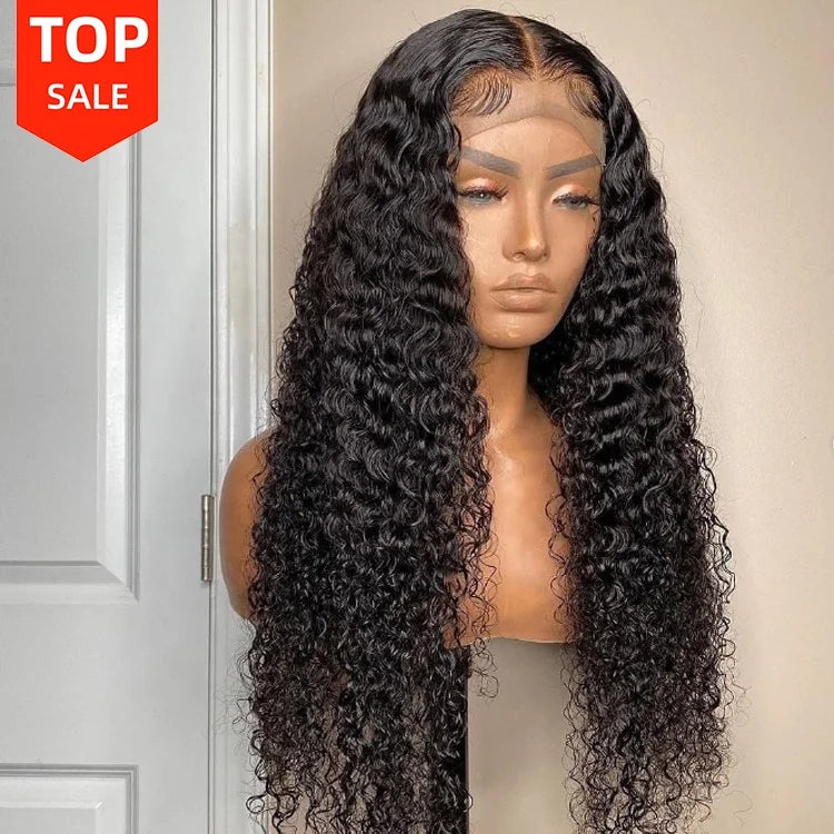 4x4 150% Density Natural Black Cheap Wholesale Hair Deep Wave Wigs Human Lace Front Transparent Lace HD Lace Closure Wig