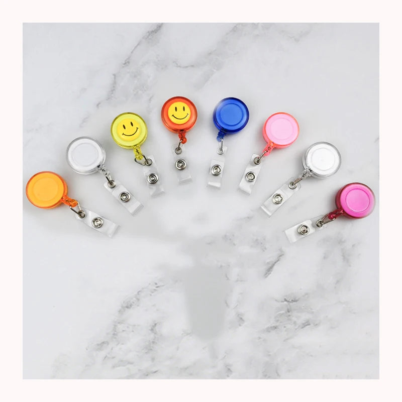 New Arrival Easy Stretch Translucent clear Candy Color Light Smile Face Teacher Doctor Identify Name ID Card Badge Reel Pin Clip