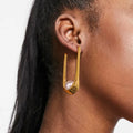 Stainless Steel Imitation Pearl Hoop Earrings 18K Gold Plated Geometric U-shape Women Party Exquisite Accessories