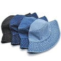 Foldable Fisherman Bucket Hat Unisex Summer Cotton Denim 3D Embroidery (Letter Pattern) Washed Finish Sunscreen Outdoor Hip Hop