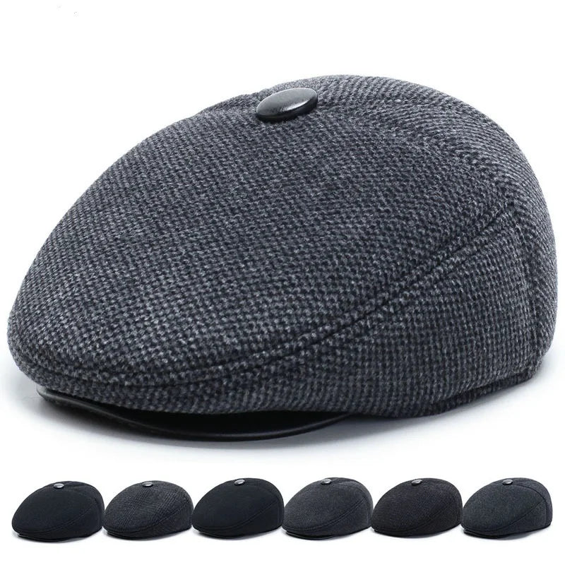 Autumn Winter Beret Hat for Men Unisex Winter Outdoor Warm Ear protection Cap Middle Aged Elderly Winter Caps Beret Hats for Men