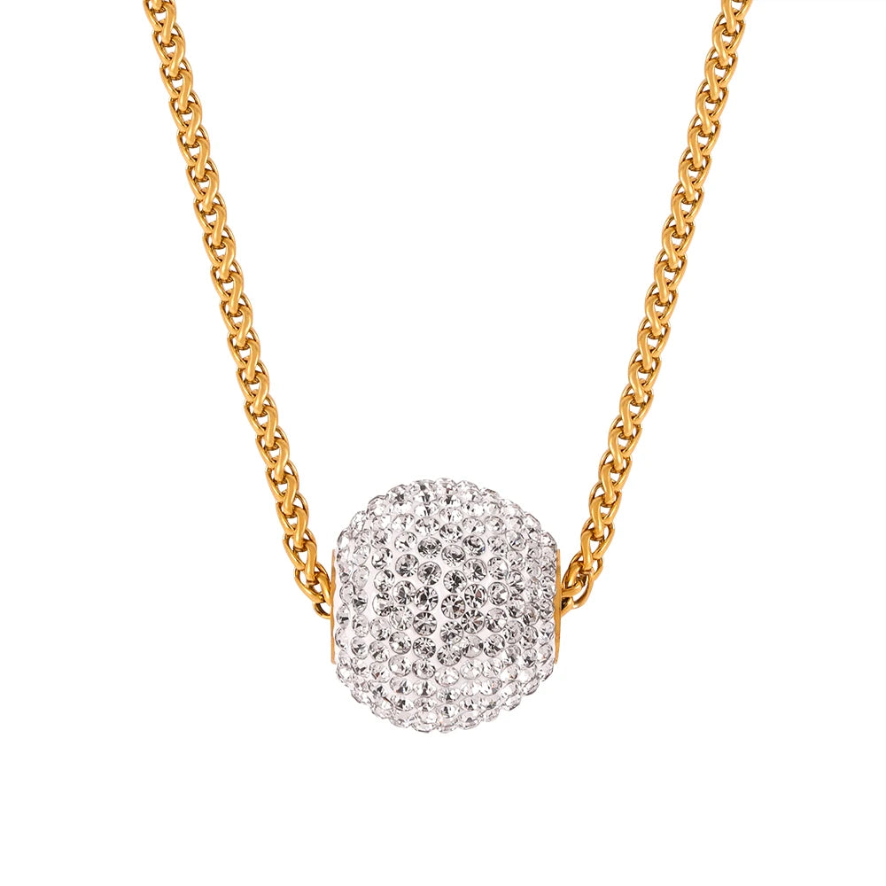 French Cool Elegant Jewelry with Diamond Design Sense Round Ball Pendant Titanium Steel Gold-plated Necklace