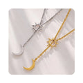 Women's Stainless Steel Necklace with Sun Moon Pendant Bohemian Y Link Chain Necklace Jewelry for Fashion Accessories Gift