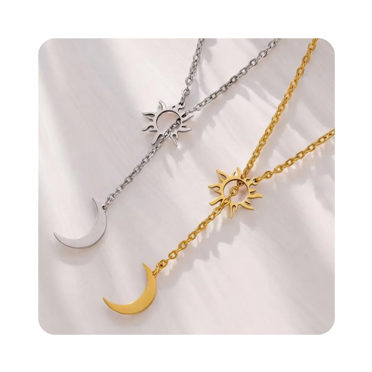 Women's Stainless Steel Necklace with Sun Moon Pendant Bohemian Y Link Chain Necklace Jewelry for Fashion Accessories Gift
