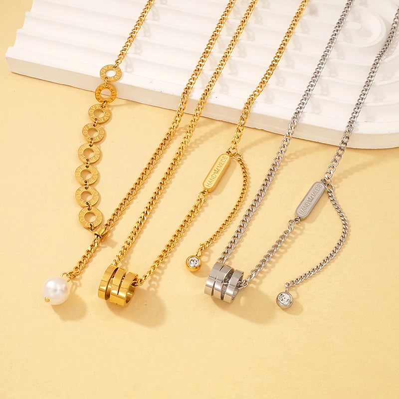 Korean Luxury Stainless Steel Tarnish Free Tassel Pendants and Charms Necklace Trendy 18K Plated Gold Fashion Jewelry for Women